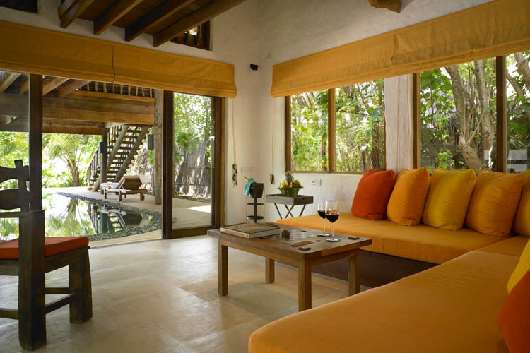 Wayfarers Atlas Soneva Fushi Maldives sunrise villa lounge. The perfect family-friendly or group surf holiday destination