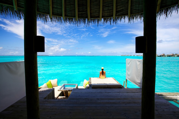 View from Water Villa at Six Senses Laamu Maldives