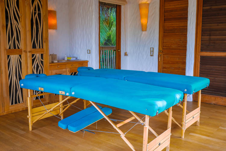 Wayfarers Atlas Soneva Fushi Maldives 9 Bedroom villa massage room. The perfect family-friendly or group surf holiday destination