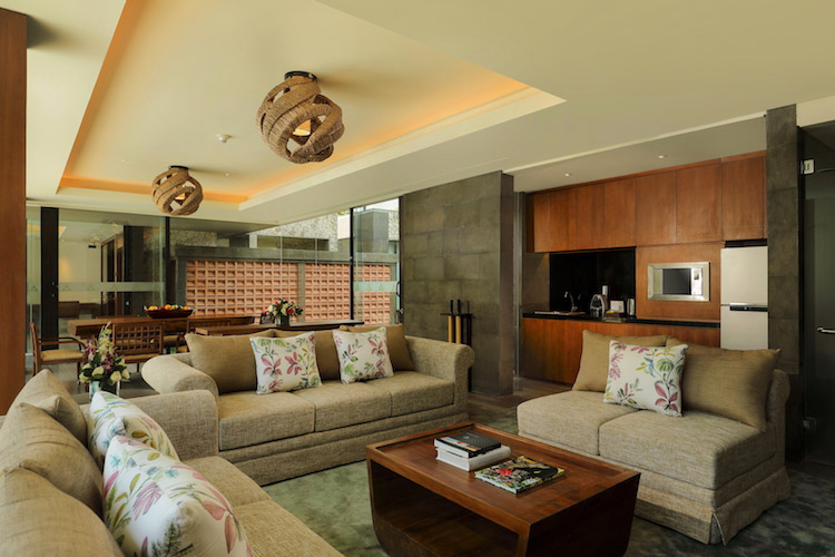 Interior of living and dining space in Two Bedroom Garden Pool Villa at Anantara Uluwatu