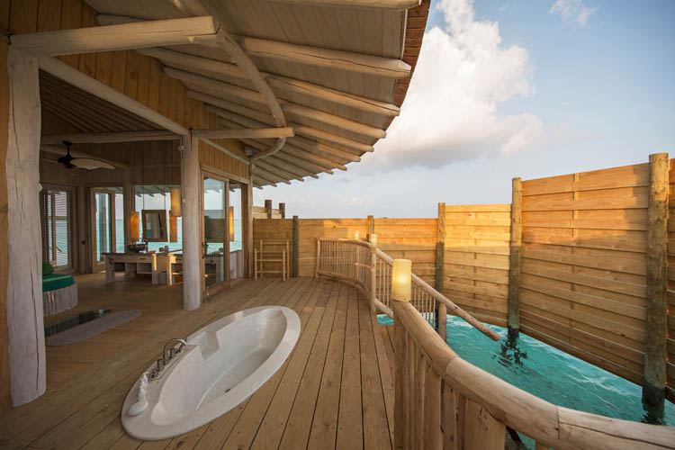 Wayfarers Atlas Luxury Family Surf Resort Soneva Jani Resort 1 Bedroom Water Retreat outdoor bathroom