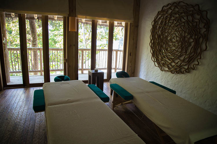 Wayfarers Atlas Soneva Fushi Maldives villa 36 Jungle Reserve massage room. The perfect family-friendly or group surf holiday destination