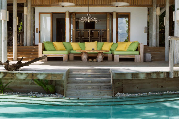 Wayfarers Atlas Soneva Fushi Maldives villa 36 Jungle Reserve outdoor lounge. The perfect family-friendly or group surf holiday destination