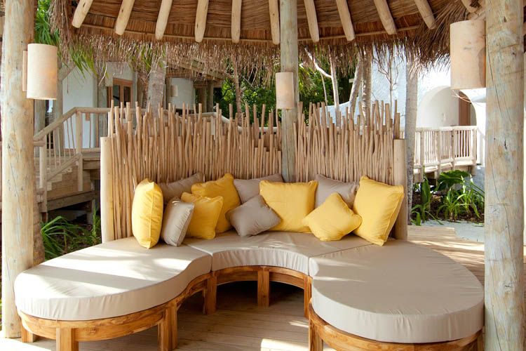 Wayfarers Atlas Soneva Fushi Maldives villa 36 Jungle Reserve lounge. The perfect family-friendly or group surf holiday destination
