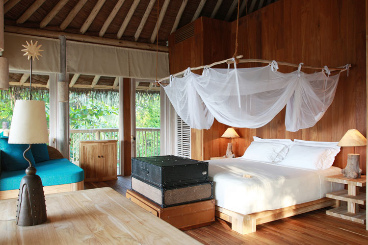 Wayfarers Atlas Soneva Fushi Maldives crusoe suite with pool bedroom. The perfect family-friendly surf holiday destination
