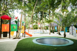 Niyama Private Island Explorers kids club play equipment and trampoline is one of the best kids clubs in the Maldives