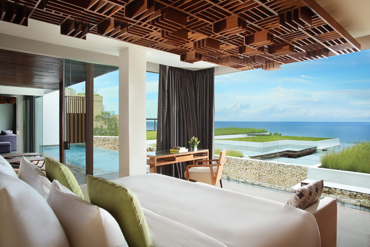 View towards the horizon from Anantara Uluwatu Bali Resort ocean front pool villa
