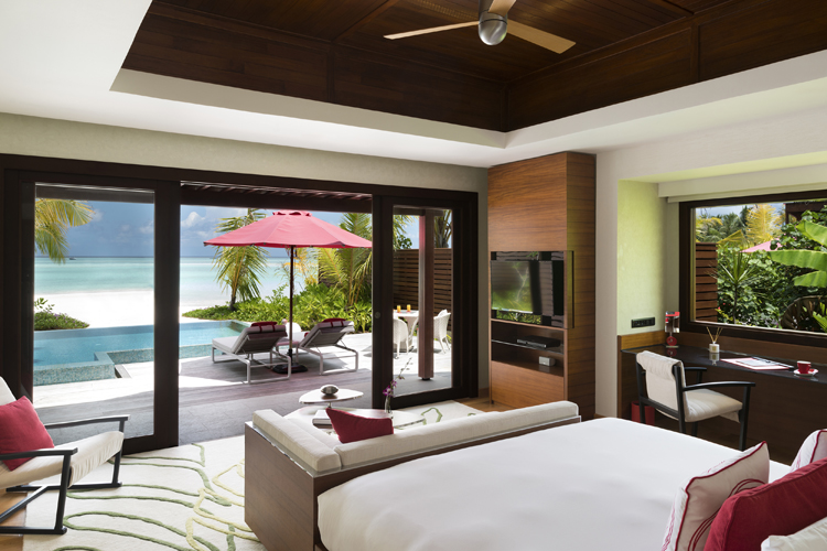 interior of 3 bedroom family beach pavilion at Niyama Private Islands