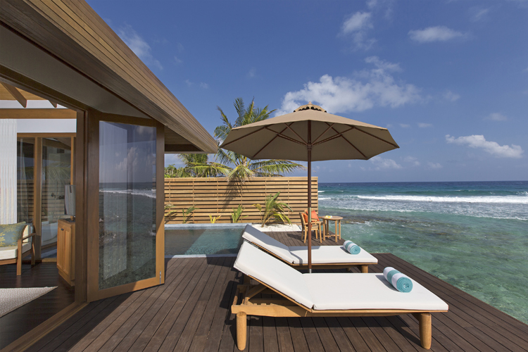 Deck of Ocean Pool Bungalow with pool Anatara Veli Maldives