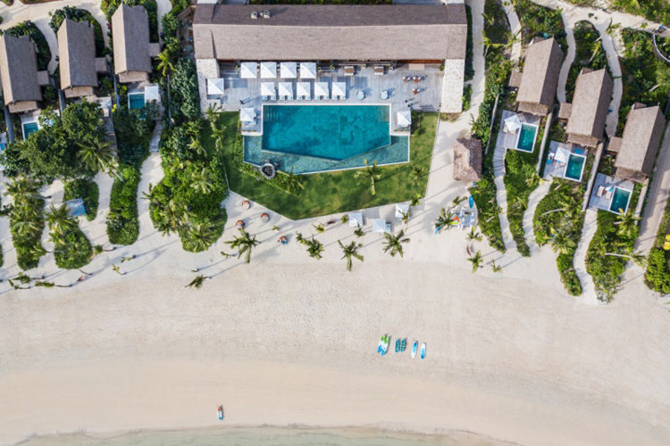 Aerial view of Six Senses Fiji Tovolea Restaurant and Beachfront Pool Villas