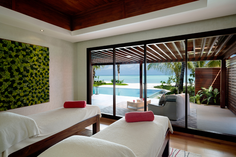 Interior of Spa Room in Three Bedroom Family Beach Pavilion at Niyama Private Islands Maldives