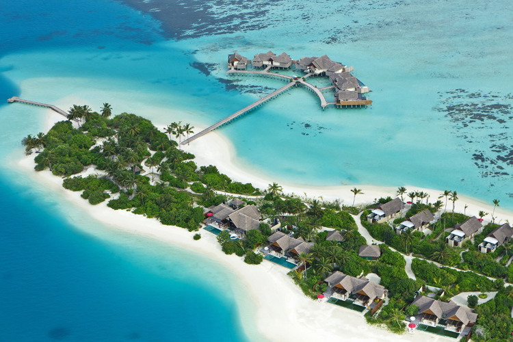 Aerial of The Crescent and Beach Pavilions at Niyama Private Islands Maldives