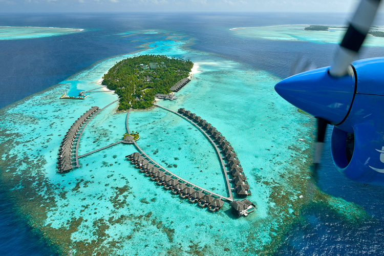 Aerial view of Interior of ocean villa at Ayada Maldives from plane