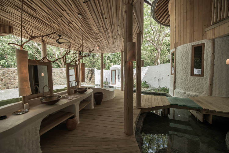 Wayfarers Atlas Soneva Fushi Maldives villa 15 bathroom. The perfect family-friendly or group surf holiday destination
