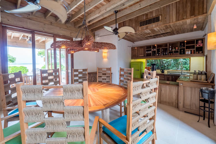 Wayfarers Atlas Soneva Fushi Maldives 9 Bedroom villa kitchen. The perfect family-friendly or group surf holiday destination