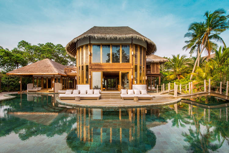 Wayfarers Atlas Soneva Fushi Maldives villa 41 pool. The perfect family-friendly or group surf holiday destination