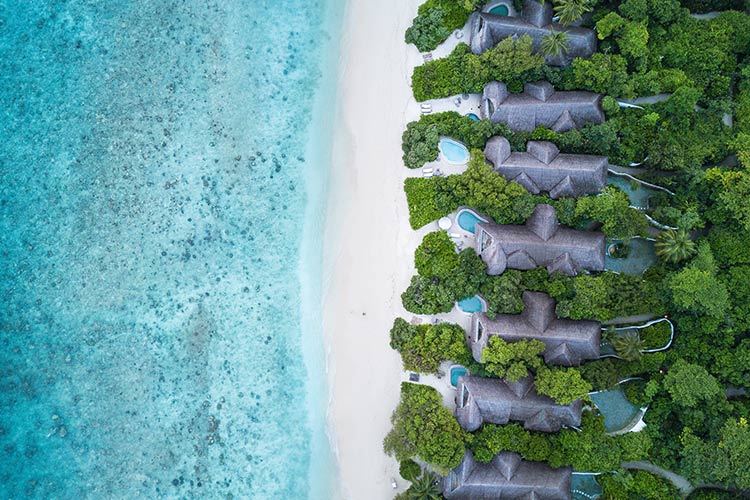 Aerial of Soneva Fushi Surf Resort Maldives Wayfarers Atlas