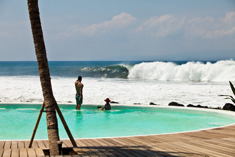 Kermas surf break infront of the beachfront pool at Komune Bali Indonesia Surf Resort