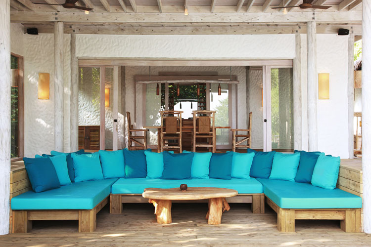 Wayfarers Atlas Soneva Fushi Maldives crusoe suite with pool outdoor lounge. The perfect family-friendly surf holiday destination