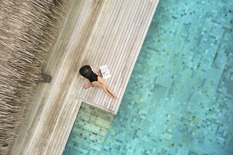 Aerial of guest beside pool at Six Senses Malolo Fiji