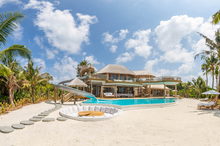 Wayfarers Atlas Luxury Family Surf Resort Soneva Jani 3 Bedroom Island Reserve with waterslide and pool