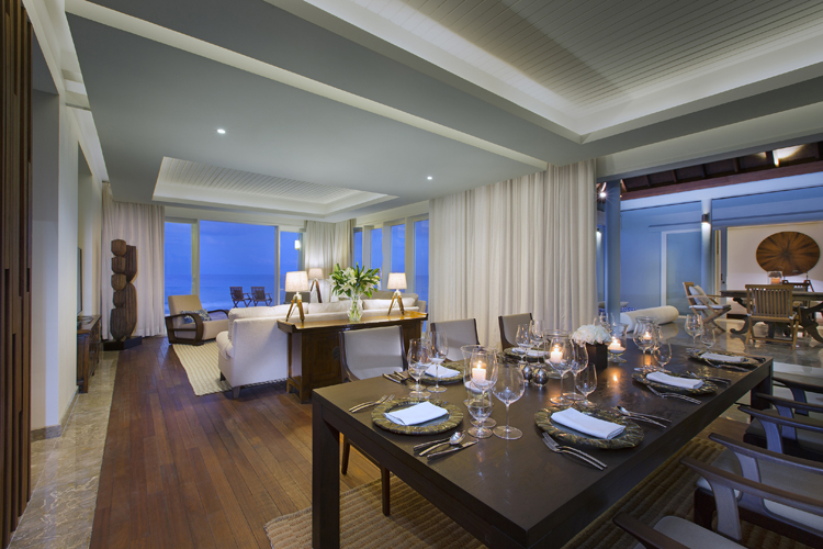 Residence dining and living room at Naladhu, Maldives