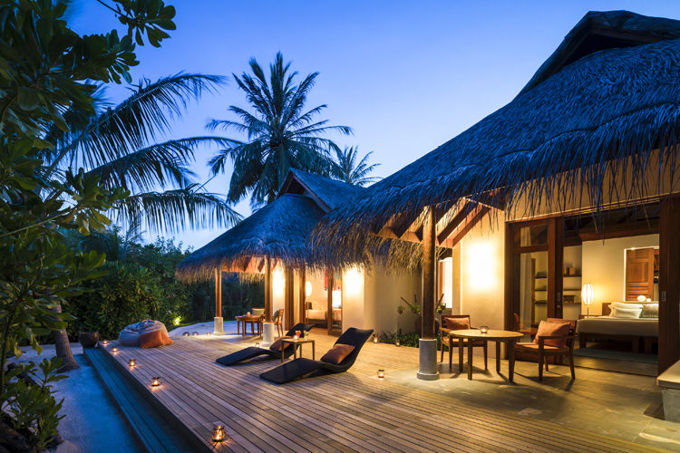 Anantara Dhigu exterior of two bedroom family villa with pool