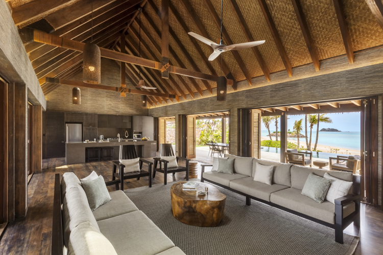 Interior of beachfront pool residence at Six Senses Malolo Fiji