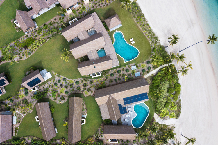 Aerial of four and five bedroom residences at Six Senses Fiji