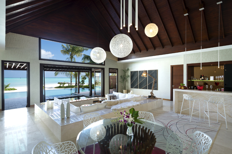 Living Room Interior of Three Bedroom Family Beach Pavilion at Niyama Private Islands Maldives