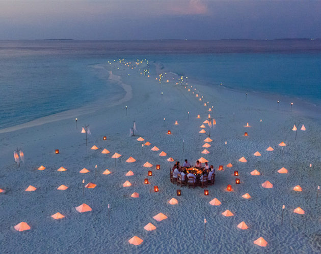 Wayfarers Atlas Soneva Fushi Maldives sandbank dining.