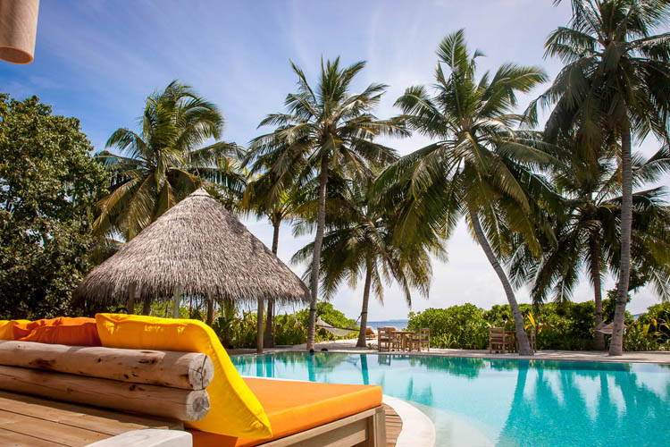 Wayfarers Atlas Soneva Fushi Maldives villa 15 pool. The perfect family-friendly or group surf holiday destination